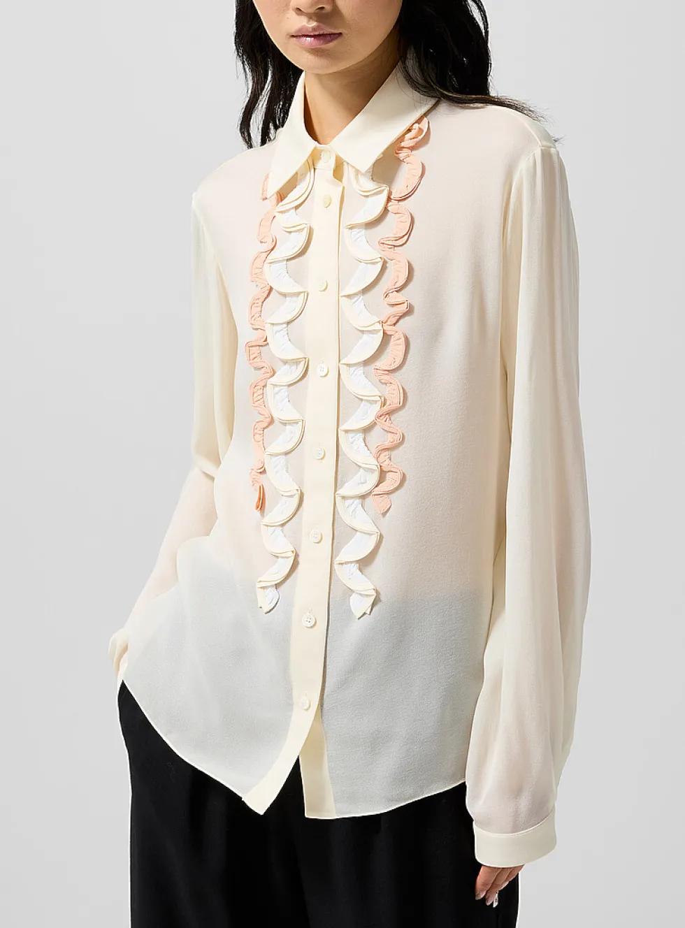 Ruffled pure silk shirt