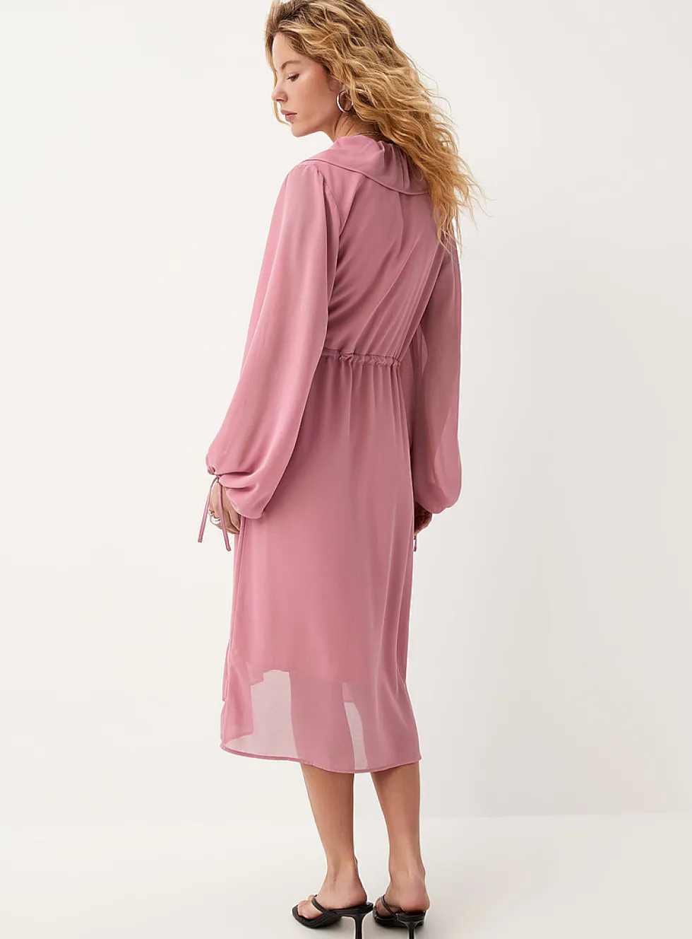 Ruffled sheer chiffon wraparound dress