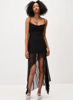Ruffled slit mesh dress