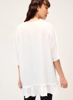 Ruffled slub oversized T-shirt