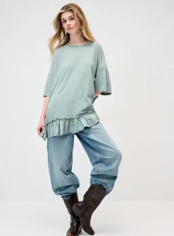Ruffled slub oversized T-shirt