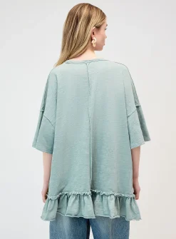 Ruffled slub oversized T-shirt