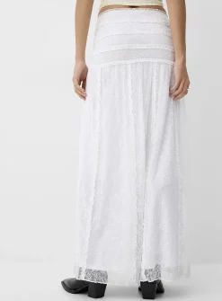 Ruffled stretch lace maxi skirt