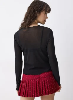 Ruffled trim mesh T-shirt