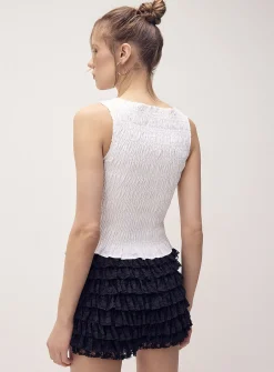 Ruffled trim smocked cami