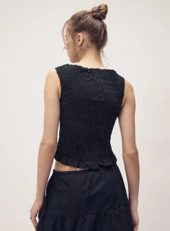Ruffled trim smocked cami