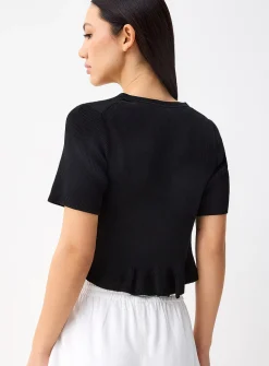 Ruffled-trim tie-front cropped cardigan