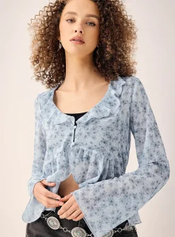Ruffles sheer chiffon blouse