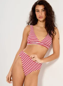 Ruffle-textured striped triangle bralette