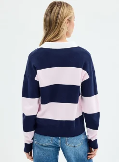 Rugby stripes Johnny-collar sweater