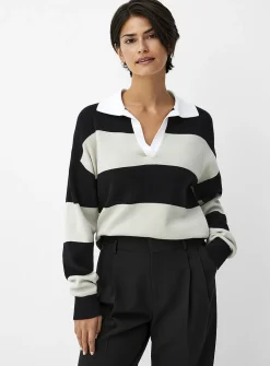 Rugby stripes Johnny-collar sweater