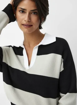 Rugby stripes Johnny-collar sweater