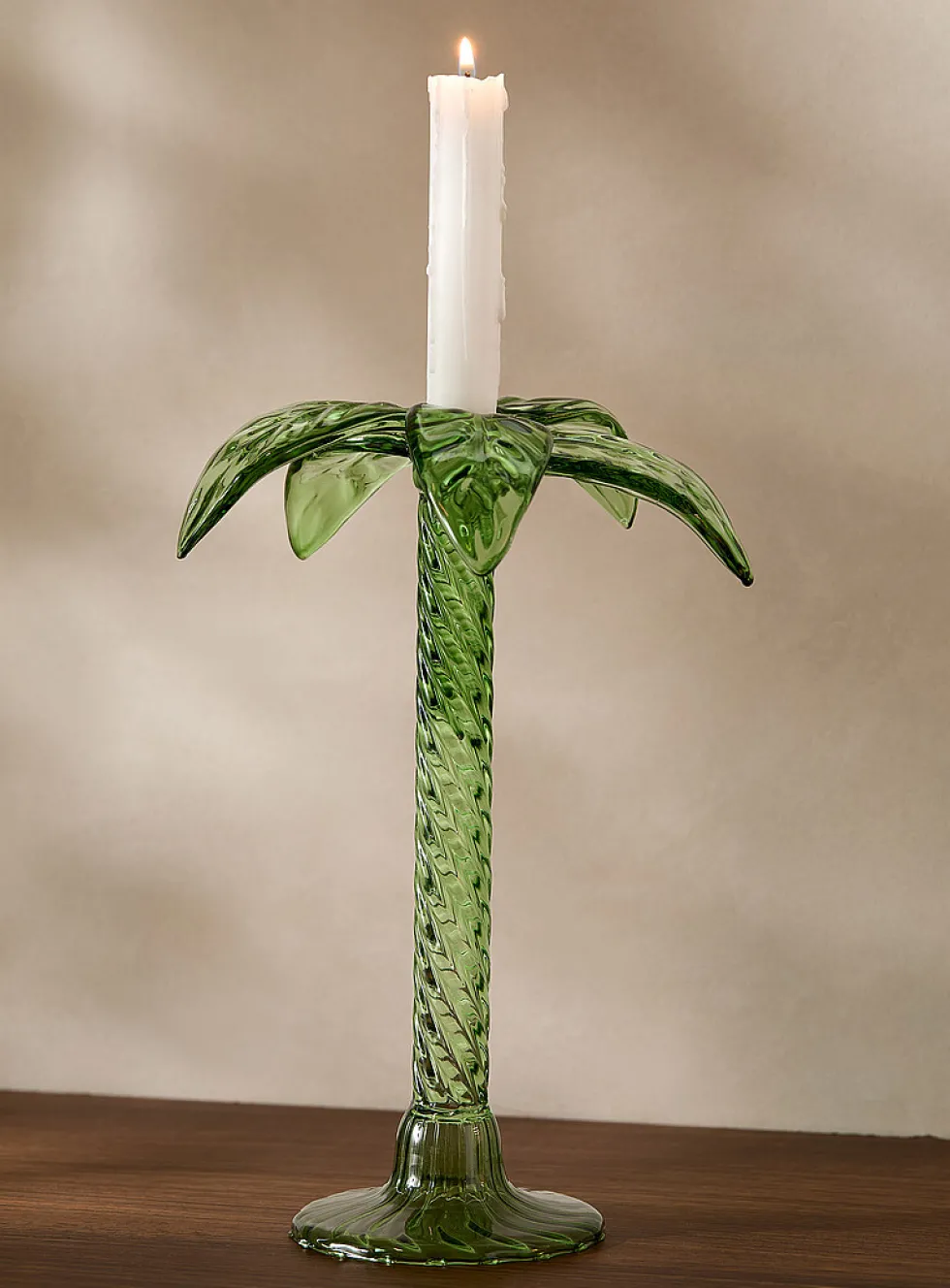 Sage green large palm tree candleholder