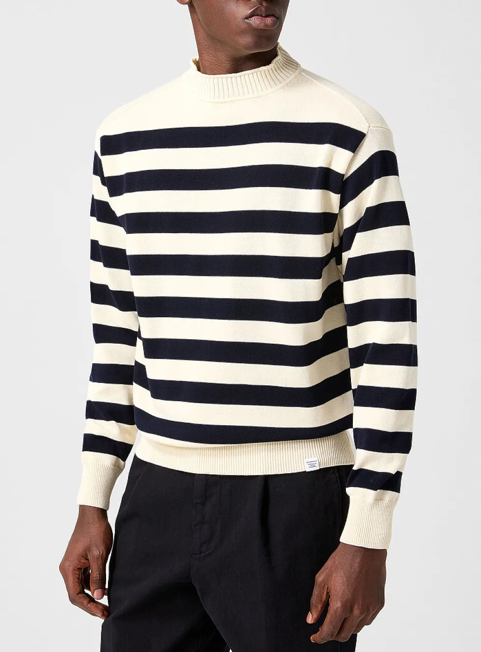 Sagvatnet rolled collar navy stripe sweater