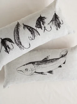 Salmon fishing linen cushion