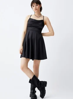 Satin draped collar dress
