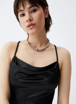 Satin draped collar dress