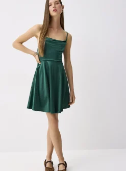 Satin draped collar dress