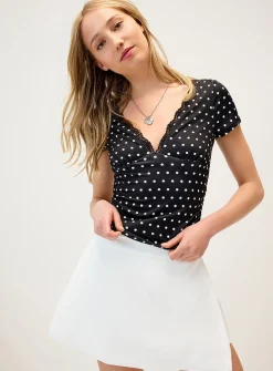 Satiny lace polkadot T-shirt