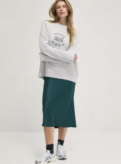 Satiny midi skirt