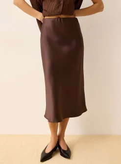 Satiny midi skirt