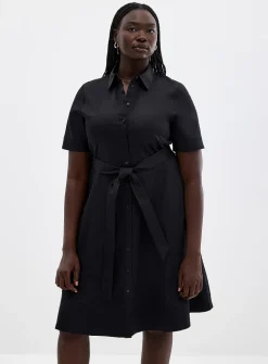 Satiny poplin belted shirtdress