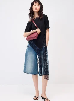 Scalloped asymmetrical lace T-shirt
