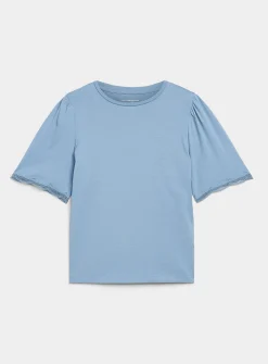 Scalloped puff sleeves relaxed T-shirt