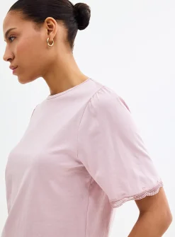 Scalloped puff sleeves relaxed T-shirt