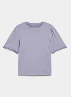 Scalloped puff sleeves relaxed T-shirt