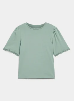 Scalloped puff sleeves relaxed T-shirt