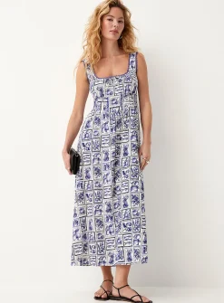 Scalloped square neckline bustier midi dress