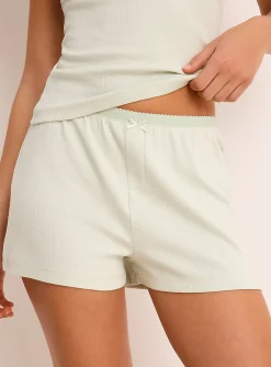 Scalloped-waist pointelle knit pyjama short