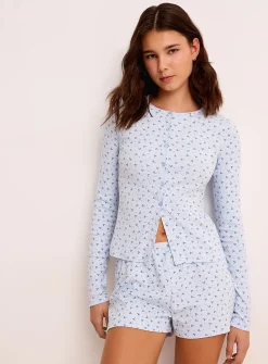 Scalloped-waist pointelle knit pyjama short