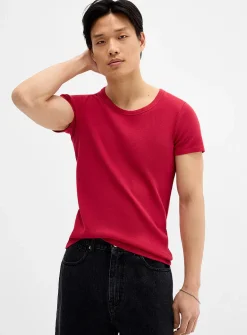 Scoop-neck ribbed jersey T-shirt