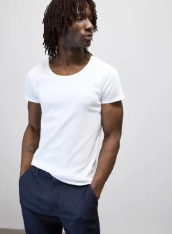 Scoop-neck ribbed jersey T-shirt