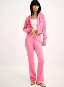 Sequined logo velvety straight-leg pant