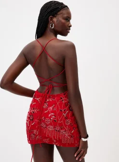Sequins and beads floral minidress