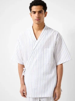 Sergei striped seersucker kimono shirt
