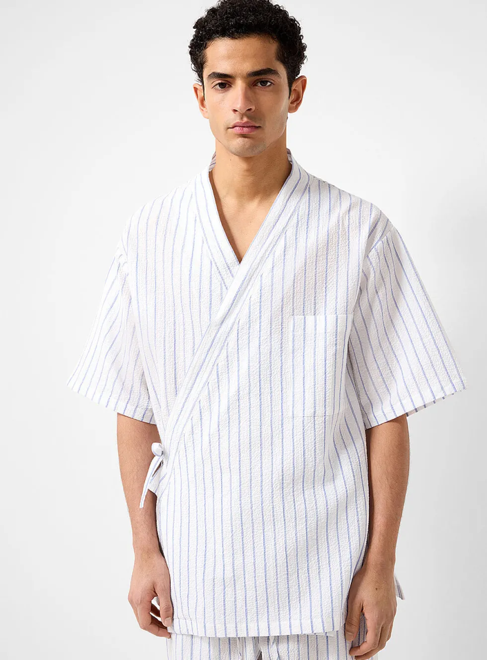 Sergei striped seersucker kimono shirt