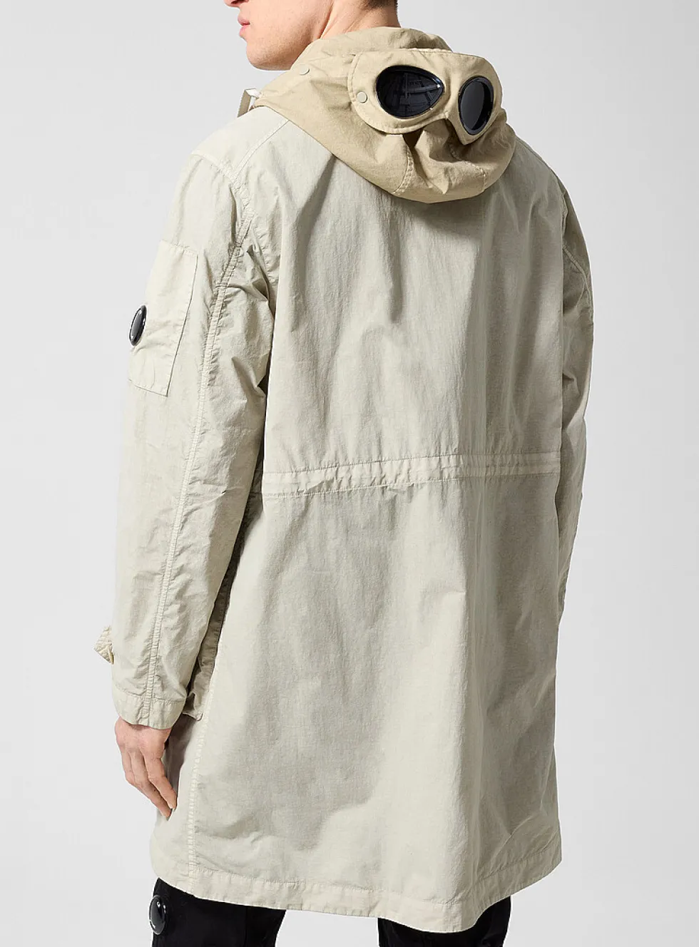 Sewn in goggles long Flatt Nylon parka