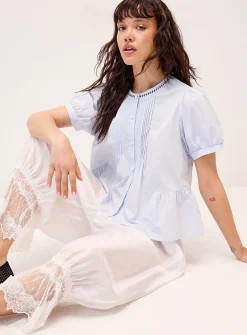 Sewn pleating poplin blouse