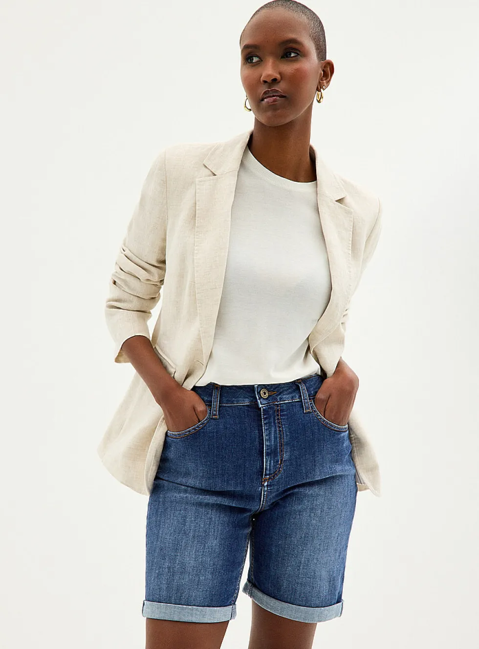 Sewn rolled hem denim Bermuda short