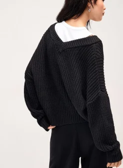 Shaker-rib V-neck cardigan