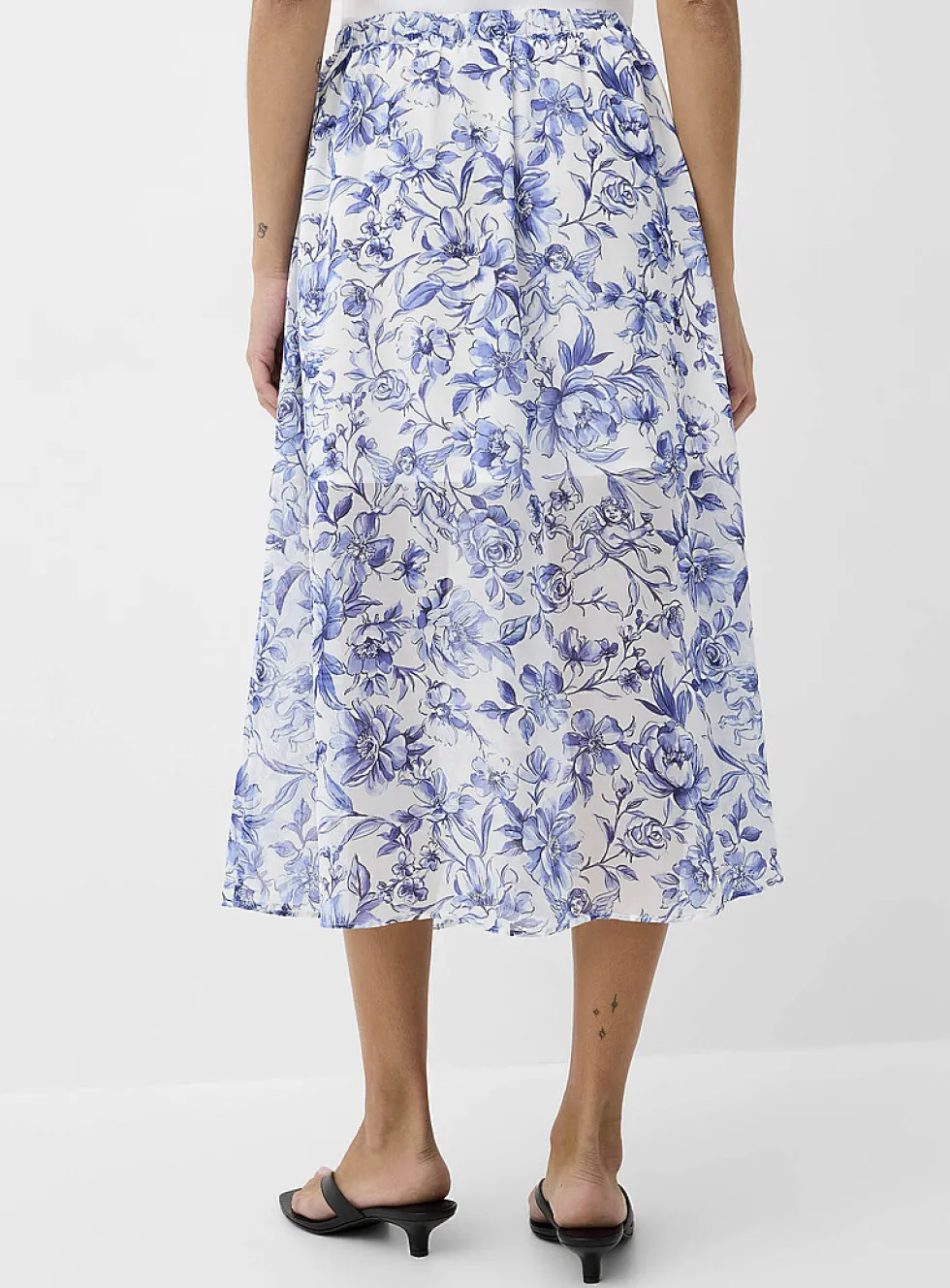 Sheer chiffon button-front midi skirt