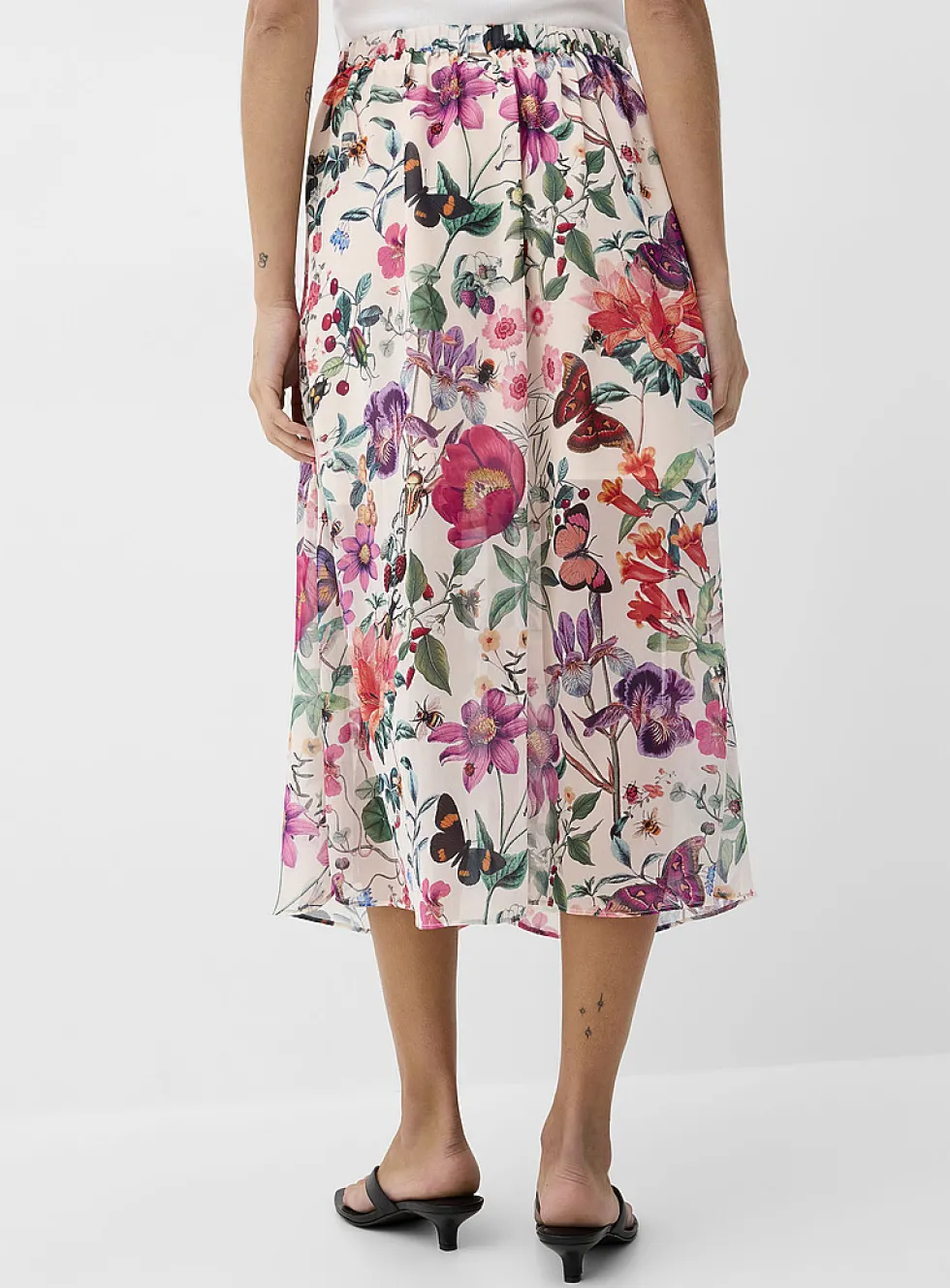 Sheer chiffon button-front midi skirt
