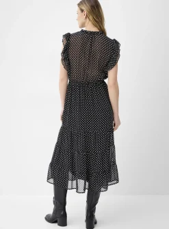 Sheer chiffon ruffled-collar midi dress