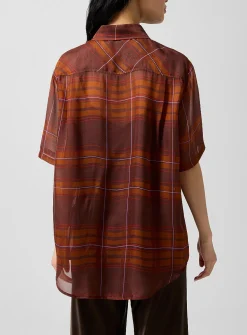 Sheer pure silk tartan pattern shirt
