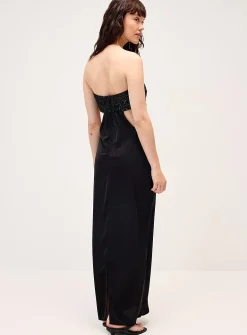 Shimmering neckline satin maxi dress