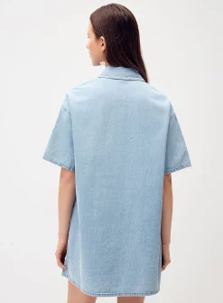 Short-sleeve denim shirtdress